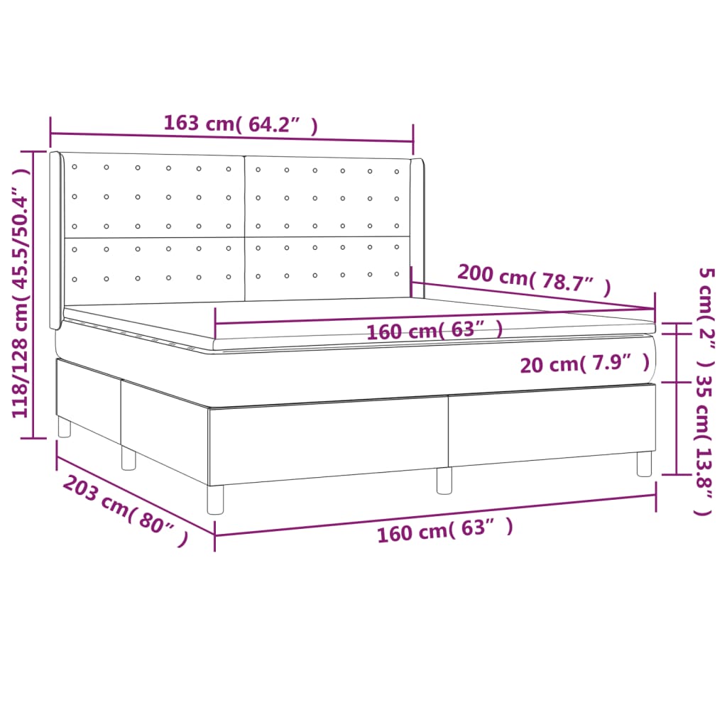 vidaXL Box spring postel s matrací a LED černá 160x200 cm samet