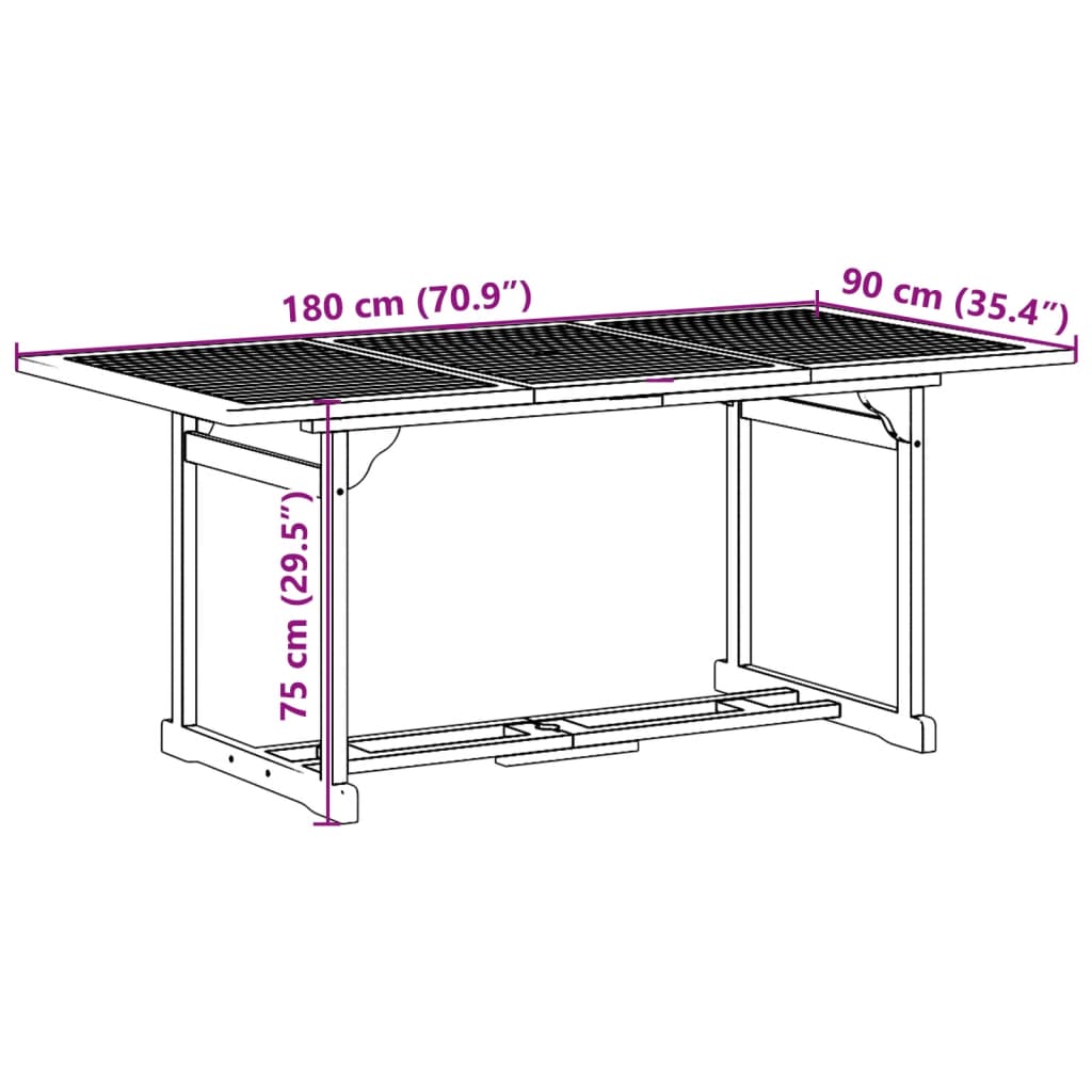 vidaXL 7dílný zahradní jídelní set 180x90x75 cm masivní akáciové dřevo