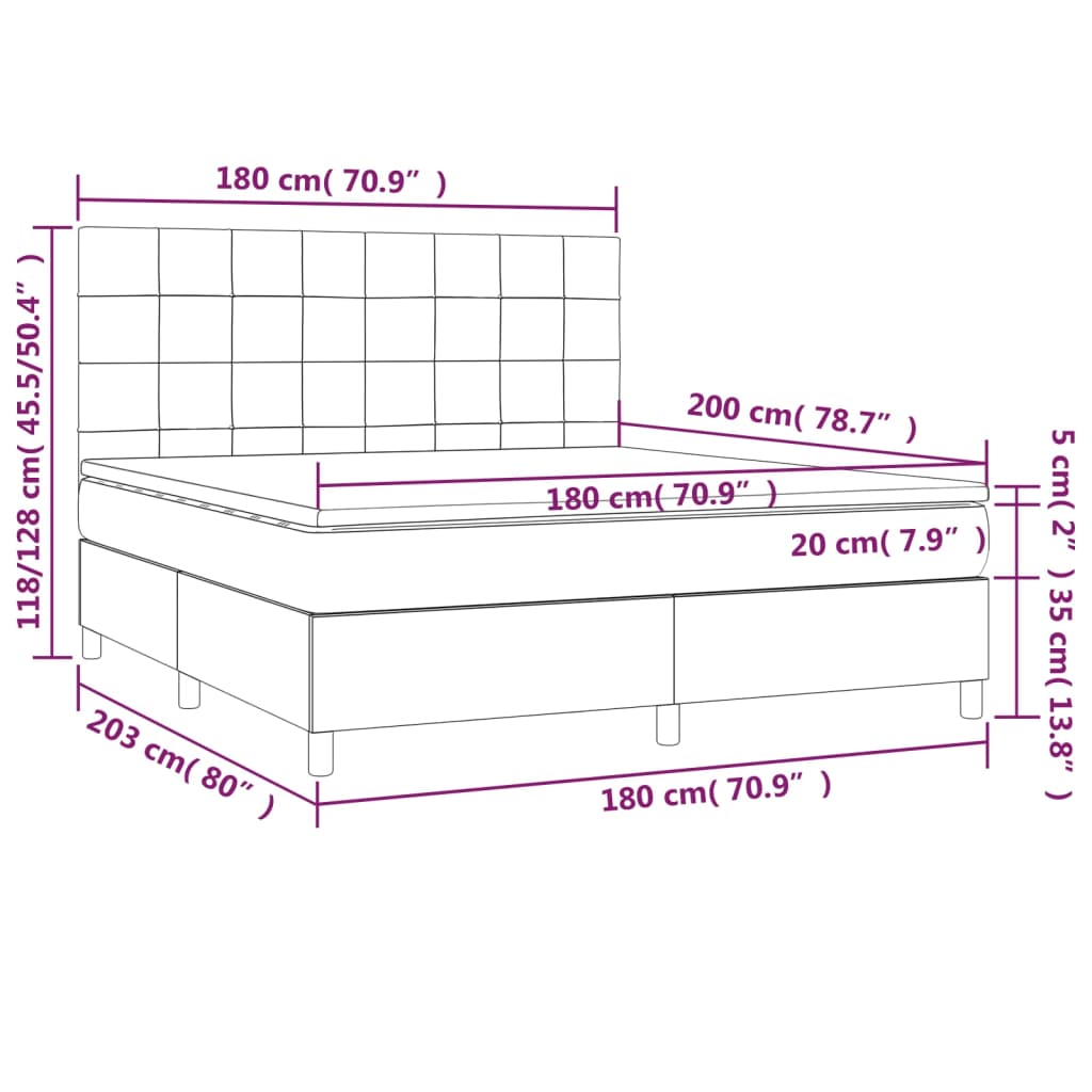 vidaXL Box spring postel s matrací a LED černá 180x200 cm samet