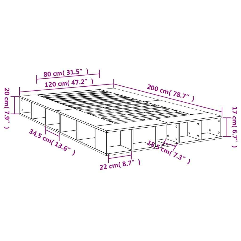 vidaXL Rám postele kouřový dub 120 x 200 cm kompozitní dřevo