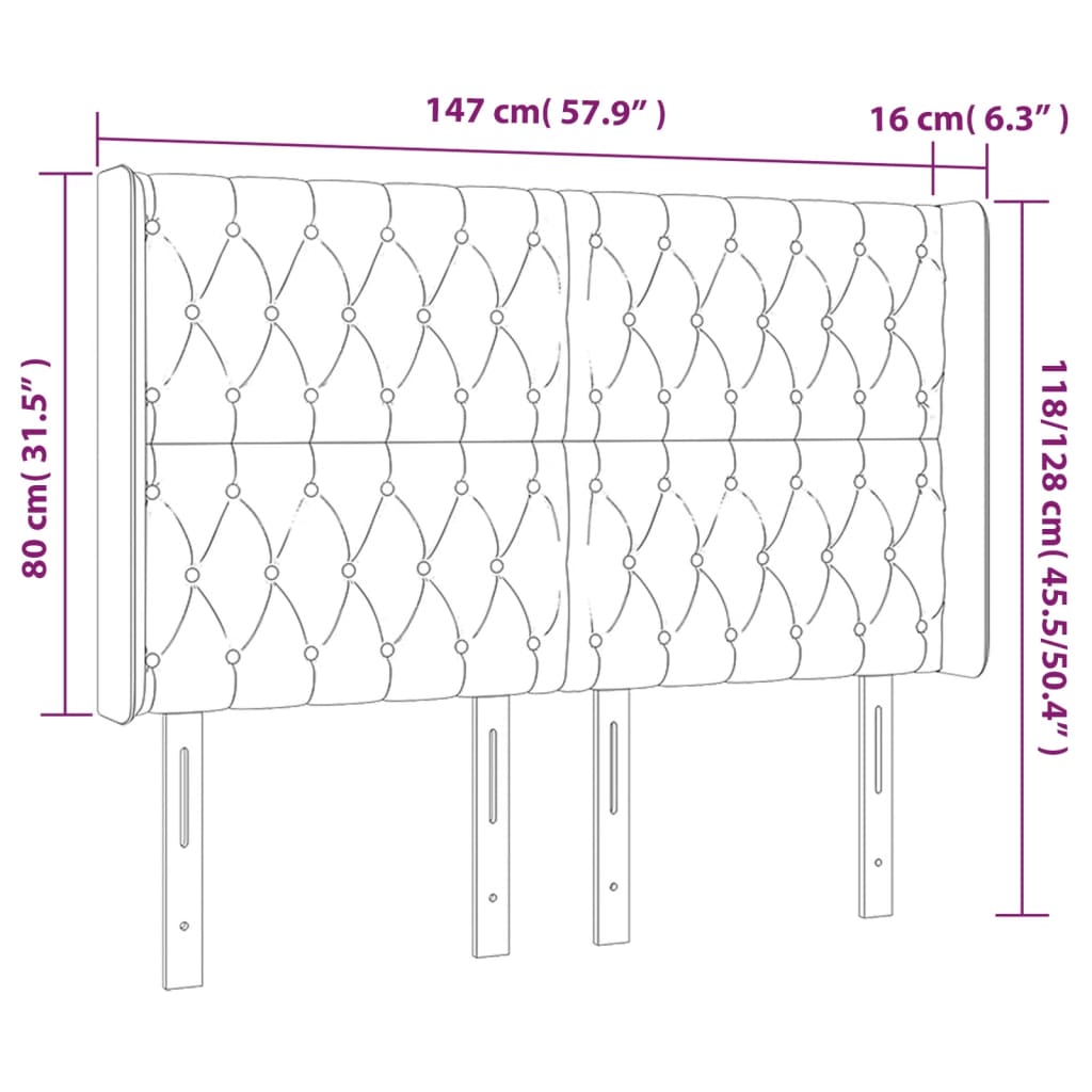 vidaXL Čelo postele s LED tmavě hnědé 147 x 16 x 118/128 cm textil