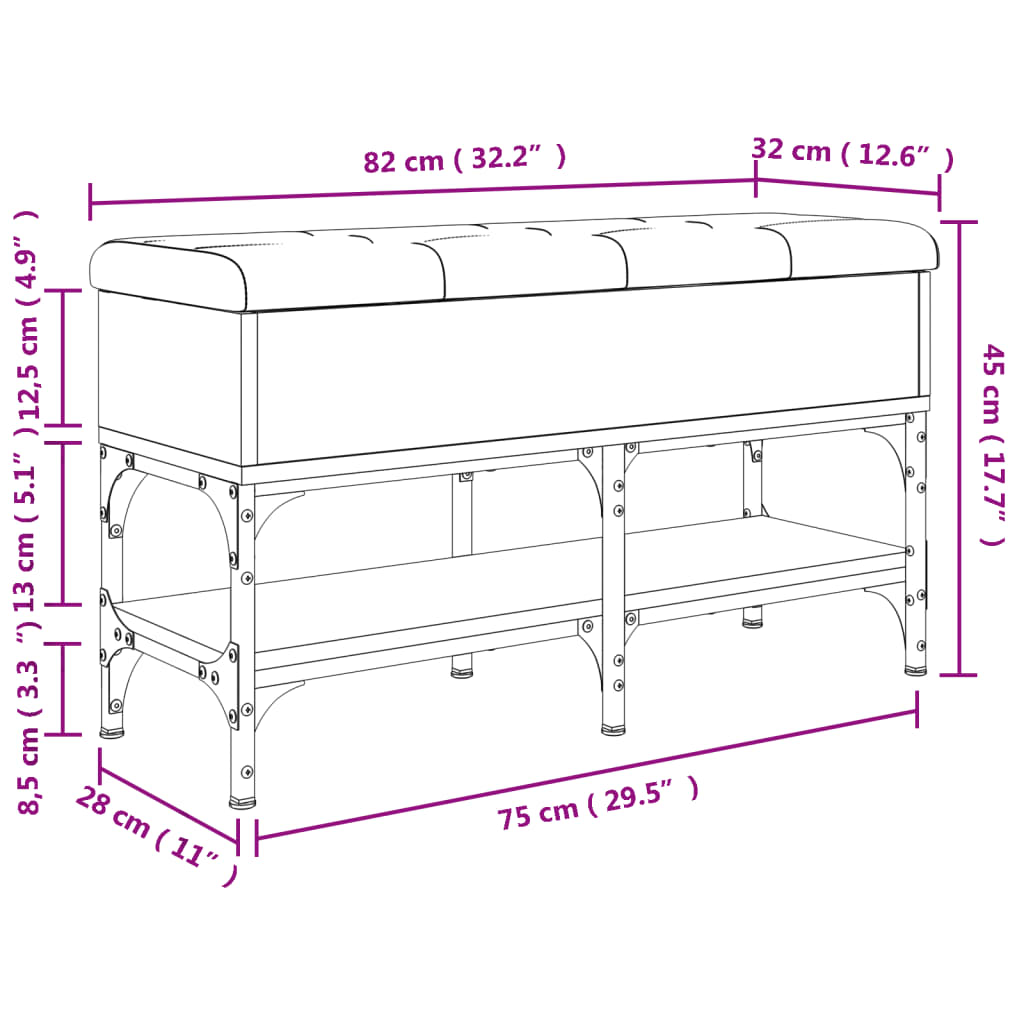 vidaXL Lavice s botníkem šedá sonoma 82 x 32 x 45 cm kompozitní dřevo