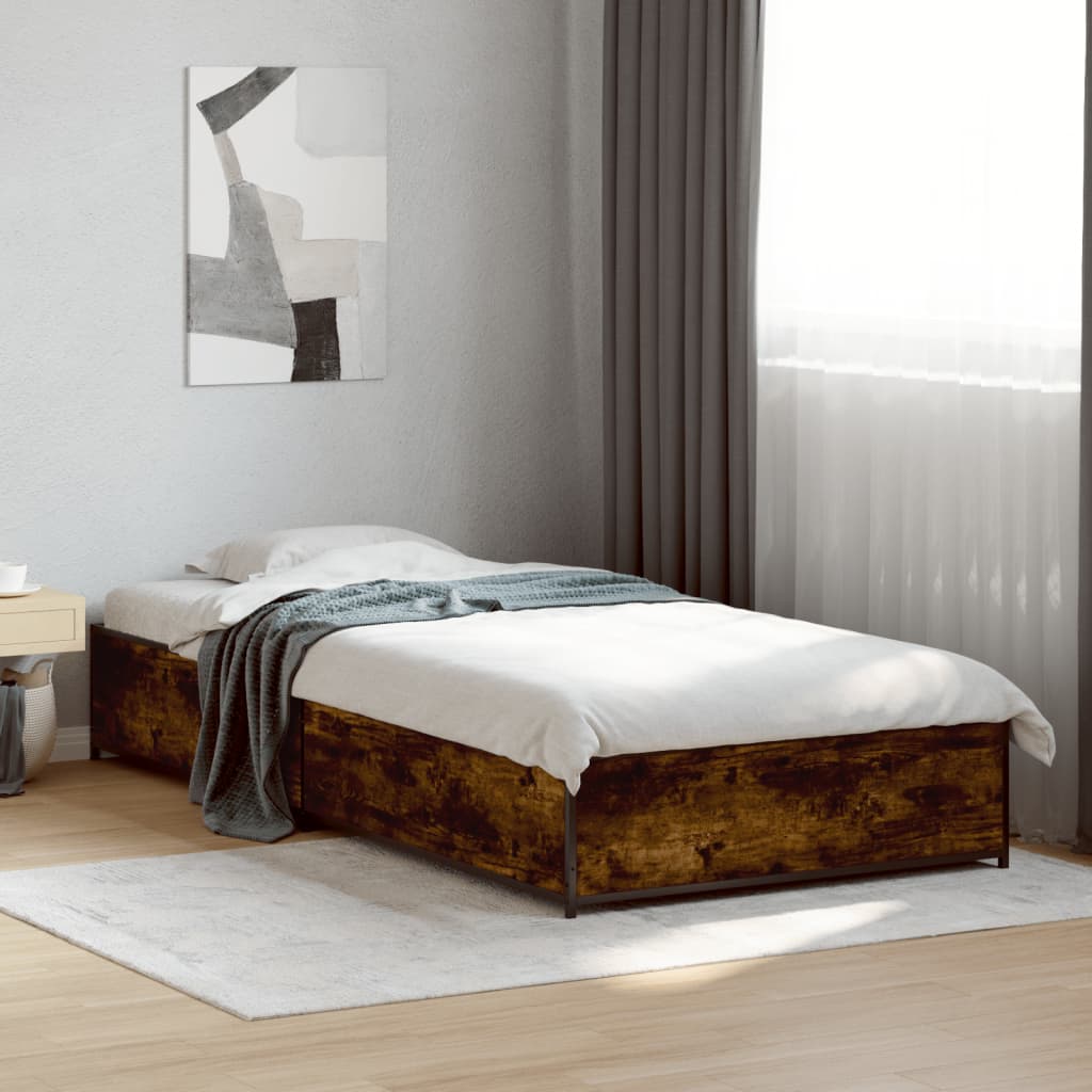 vidaXL Rám postele kouřový dub 90 x 190 cm kompozitní dřevo a kov