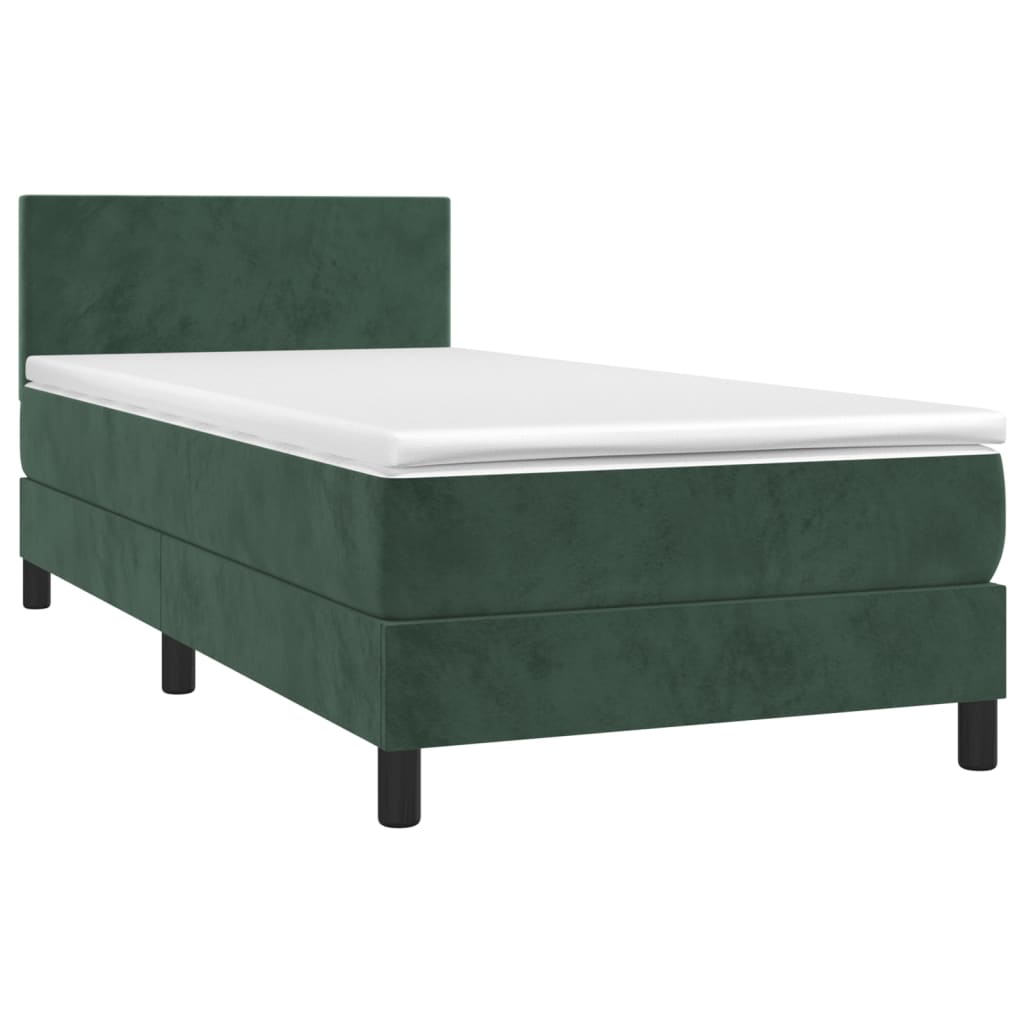 vidaXL Box spring postel s matrací a LED tmavě zelená 100x200 cm samet