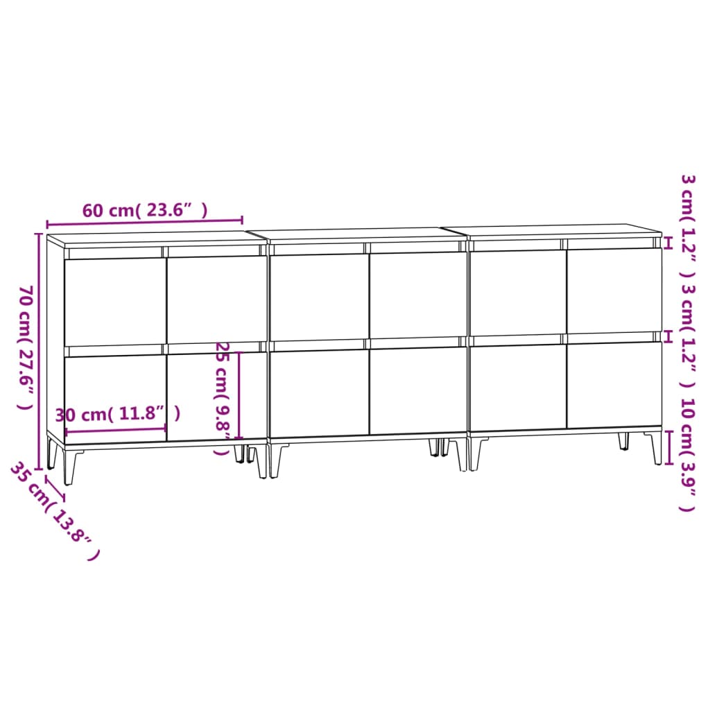 vidaXL Příborníky 3 ks kouřový dub 60 x 35 x 70 cm kompozitní dřevo