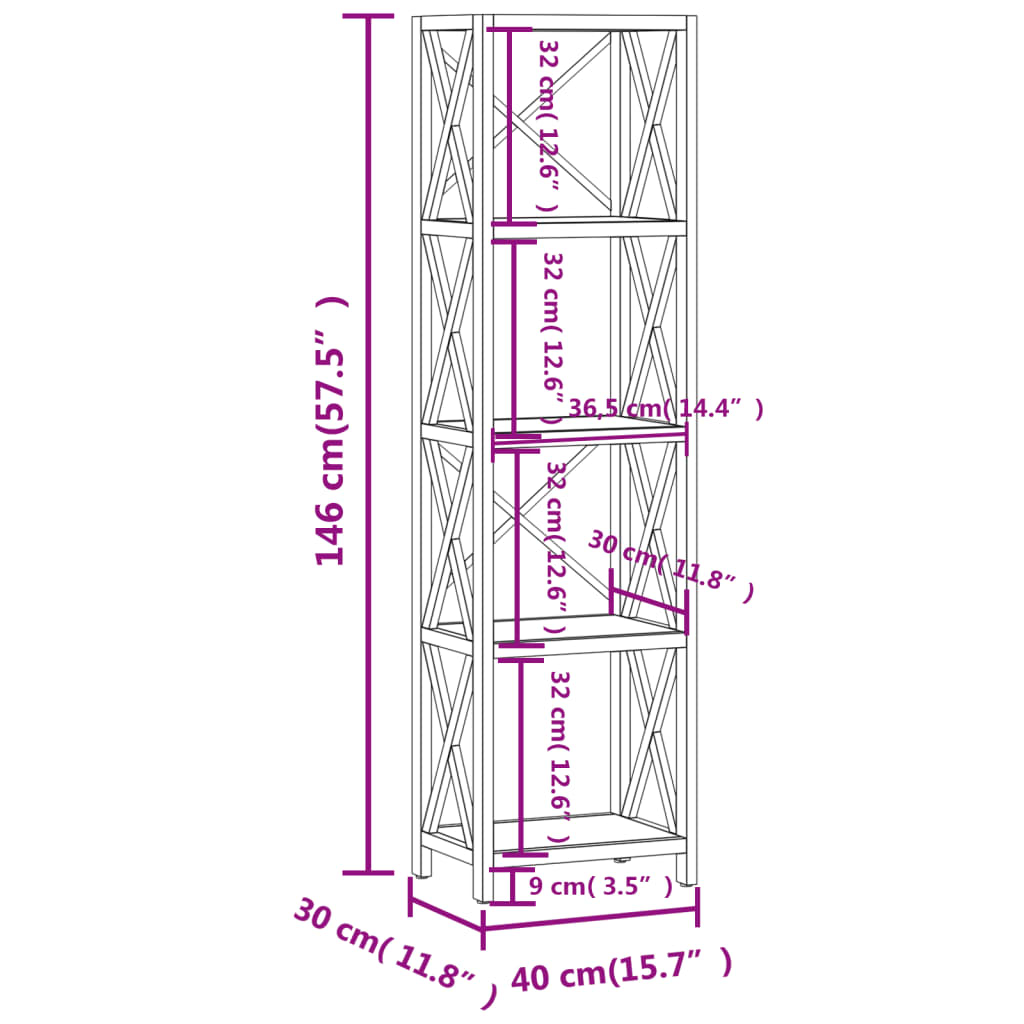 vidaXL 5patrový regál 40 x 30 x 146 cm masivní dubové dřevo