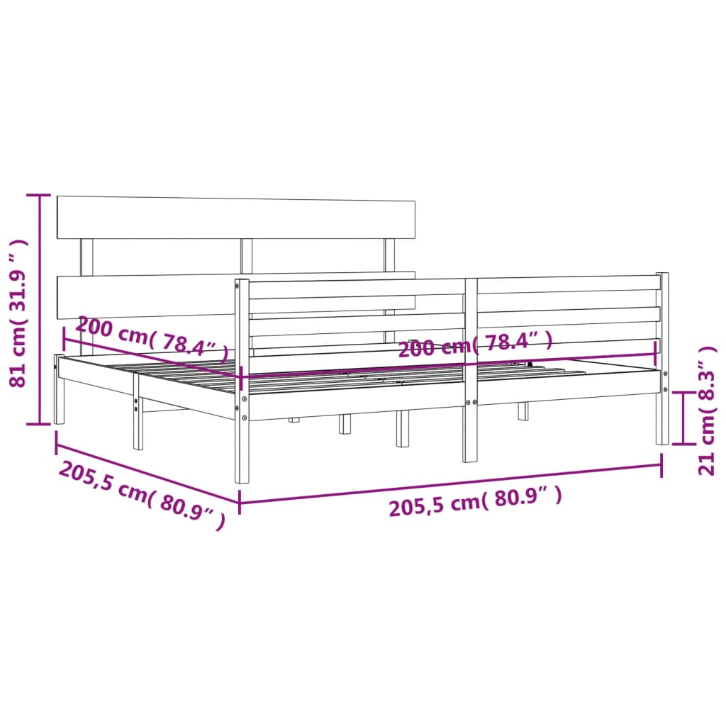 vidaXL Rám postele s čelem bílý 200 x 200 cm masivní dřevo