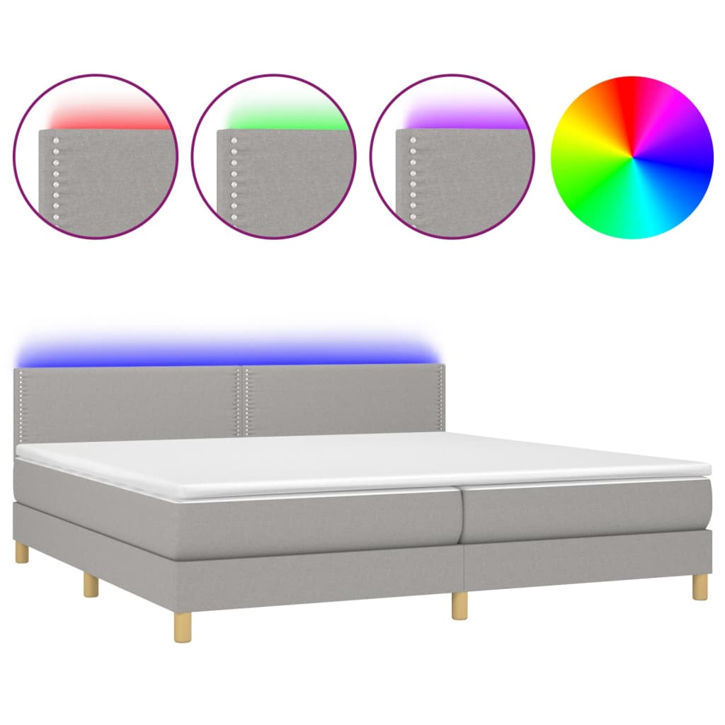 vidaXL Box spring postel s matrací a LED světle šedá 200x200 cm textil