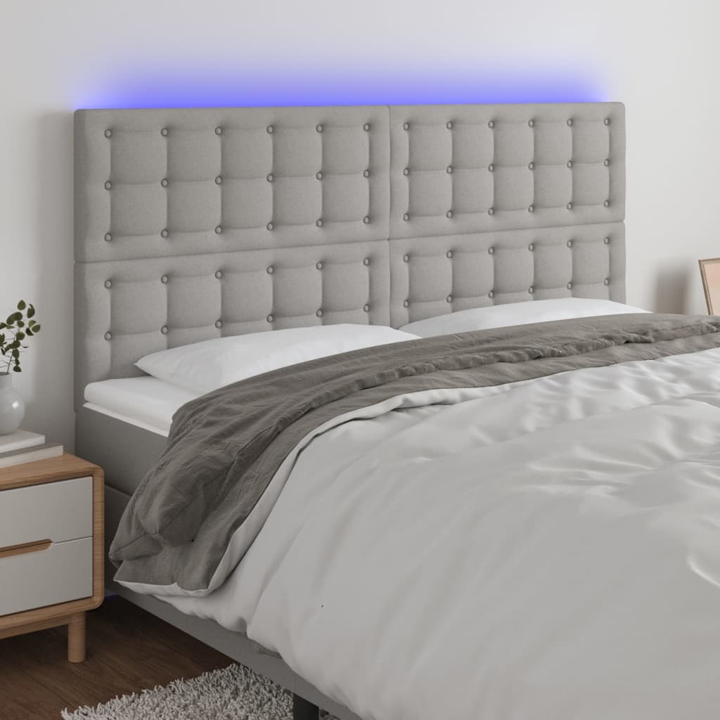 vidaXL Čelo postele s LED světle šedé 160x5x118/128 cm textil