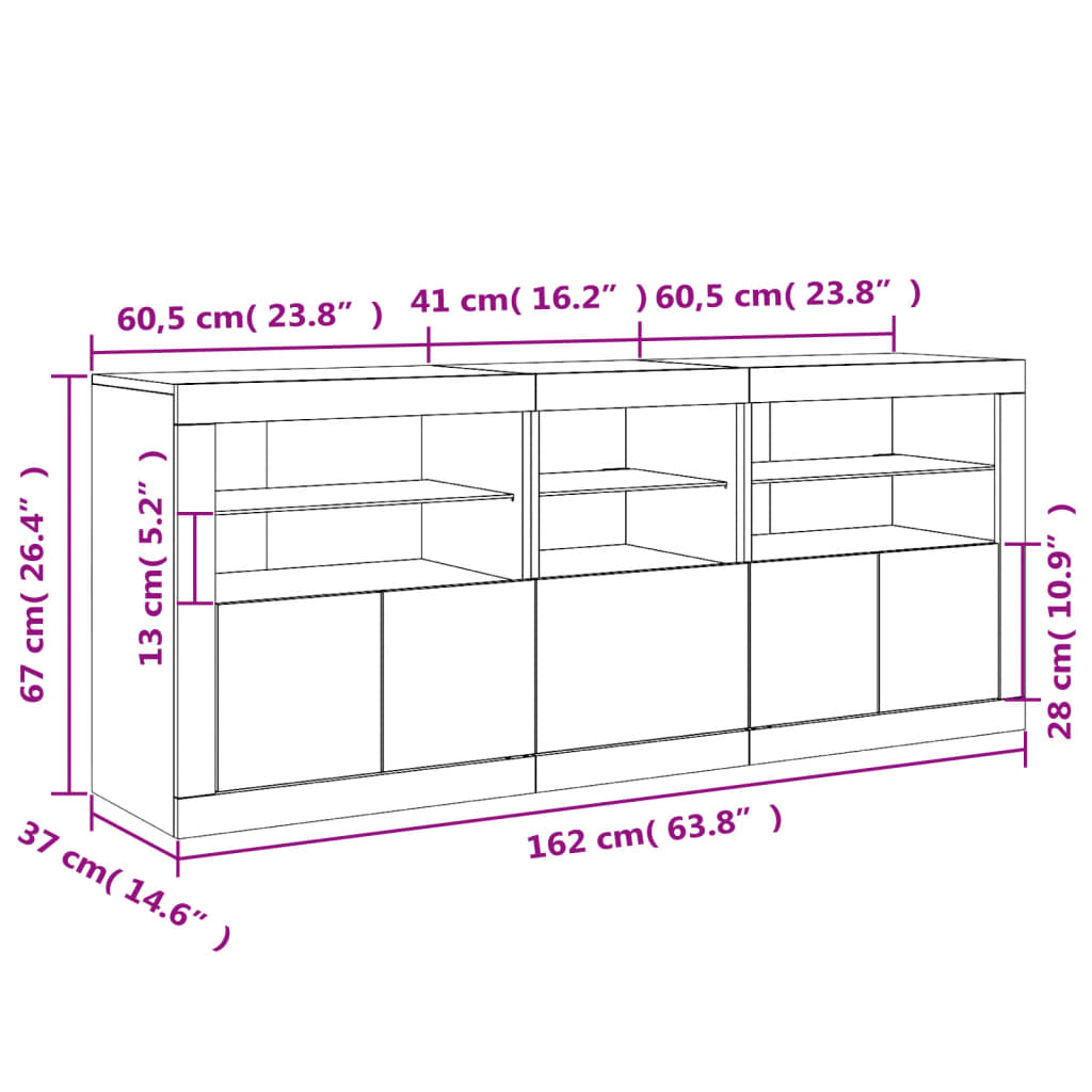 vidaXL Příborník s LED osvětlením bílý 162 x 37 x 67 cm