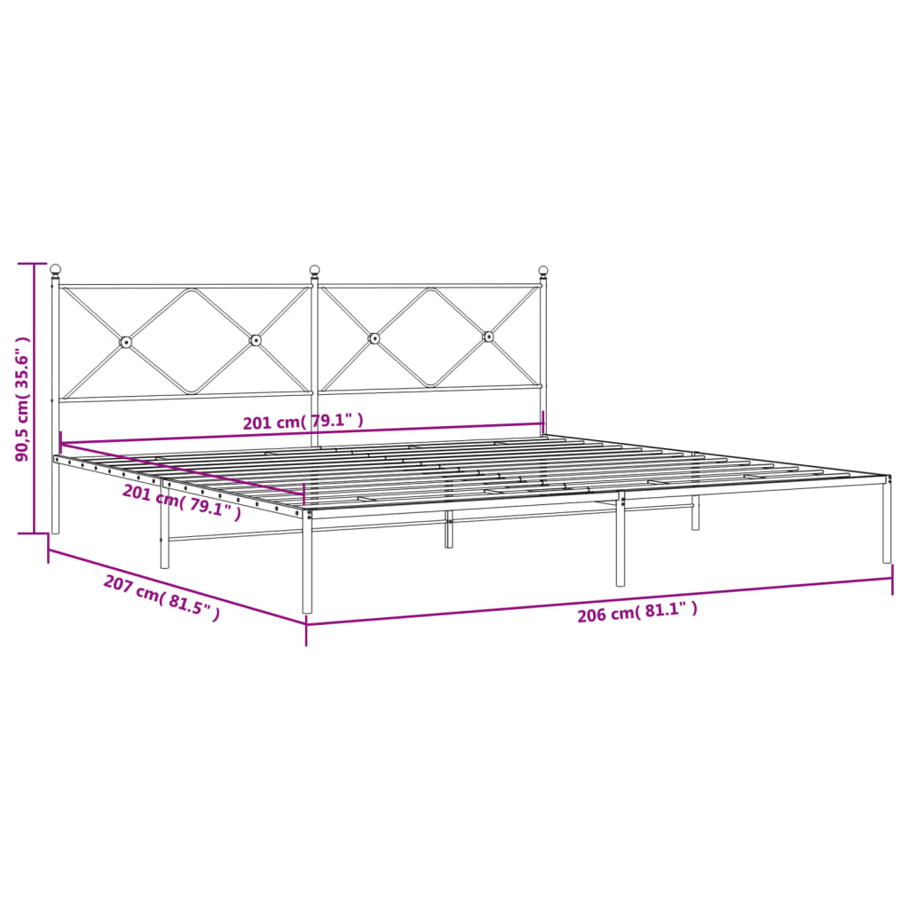 vidaXL Kovový rám postele s čelem černý 200 x 200 cm