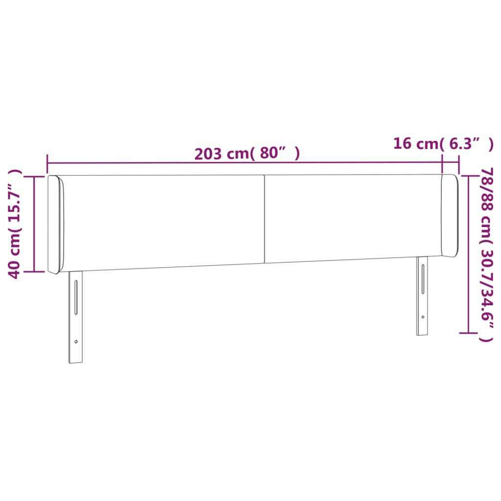 vidaXL Čelo postele typu ušák černé 203x16x78/88 cm samet