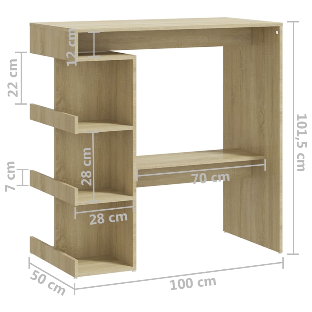 vidaXL Barový stůl s úložným regálem dub sonoma 100 x 50 x 101,5 cm