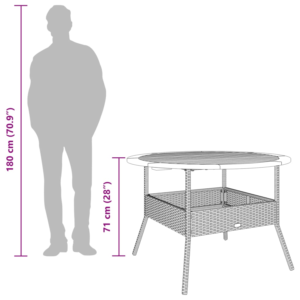 vidaXL Zahradní stůl s akáciovou deskou béžový Ø 110 x 71 cm polyratan