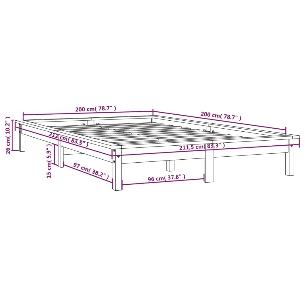 vidaXL Rám postele bílý 200 x 200 cm masivní borovice