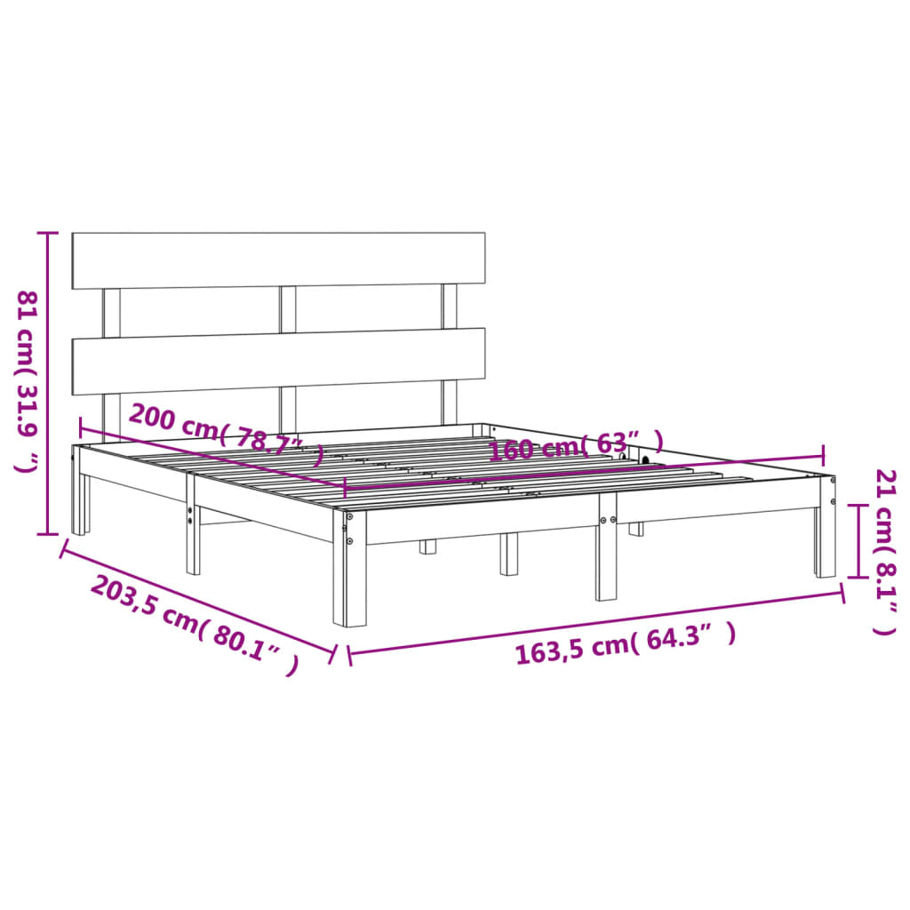 vidaXL Rám postele s čelem bílý 160 x 200 cm masivní dřevo