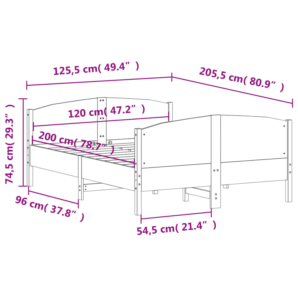 vidaXL Postel bez matrace bílá 120 x 200 cm masivní borovice