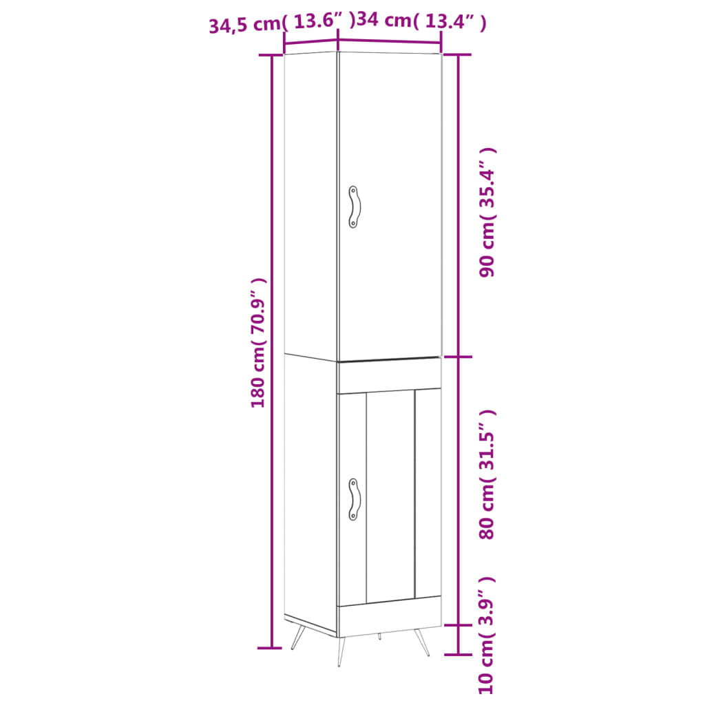 vidaXL Skříň highboard hnědý dub 34,5 x 34 x 180 cm kompozitní dřevo