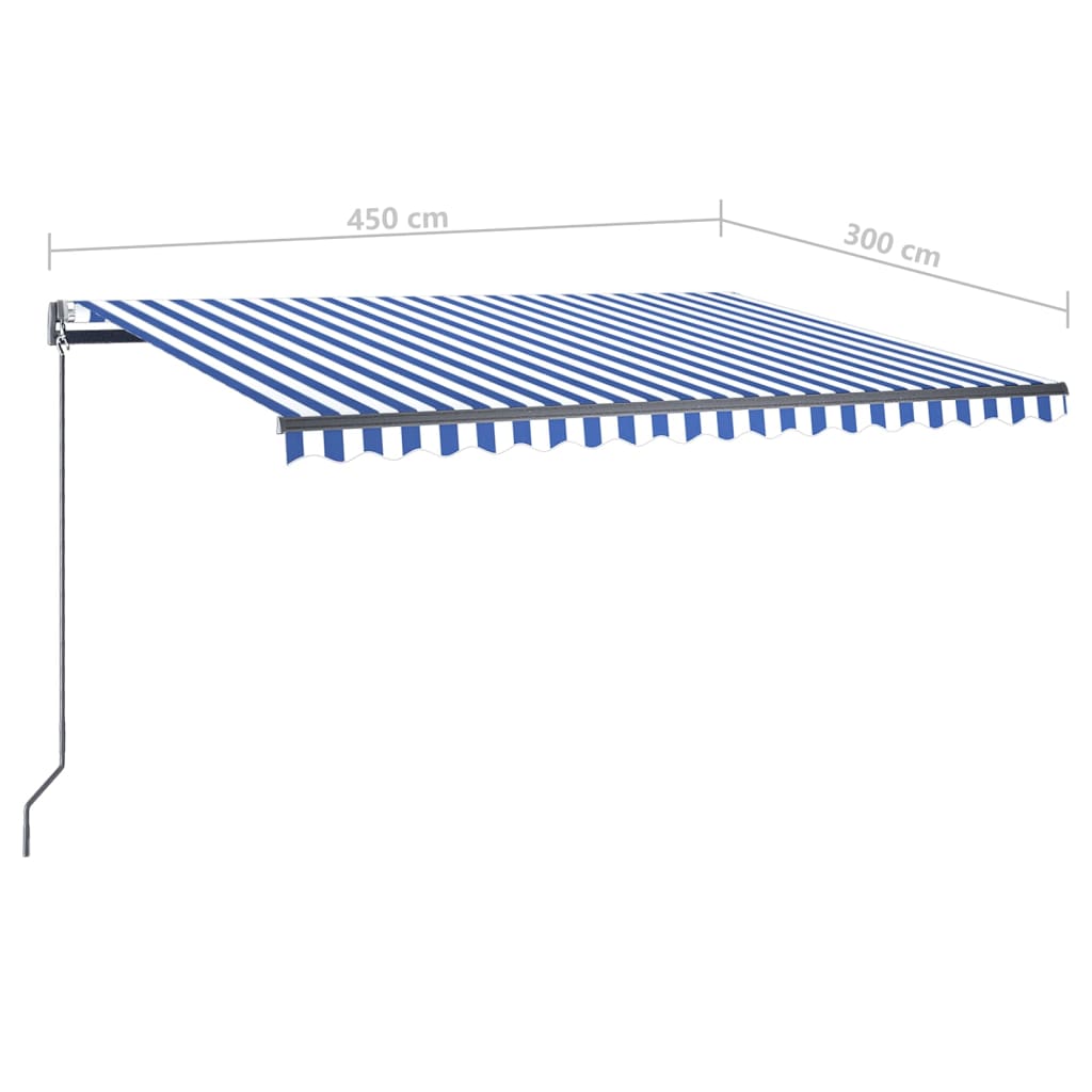 vidaXL Automatická markýza LED a senzor větru 450 x 300 cm modrobílá