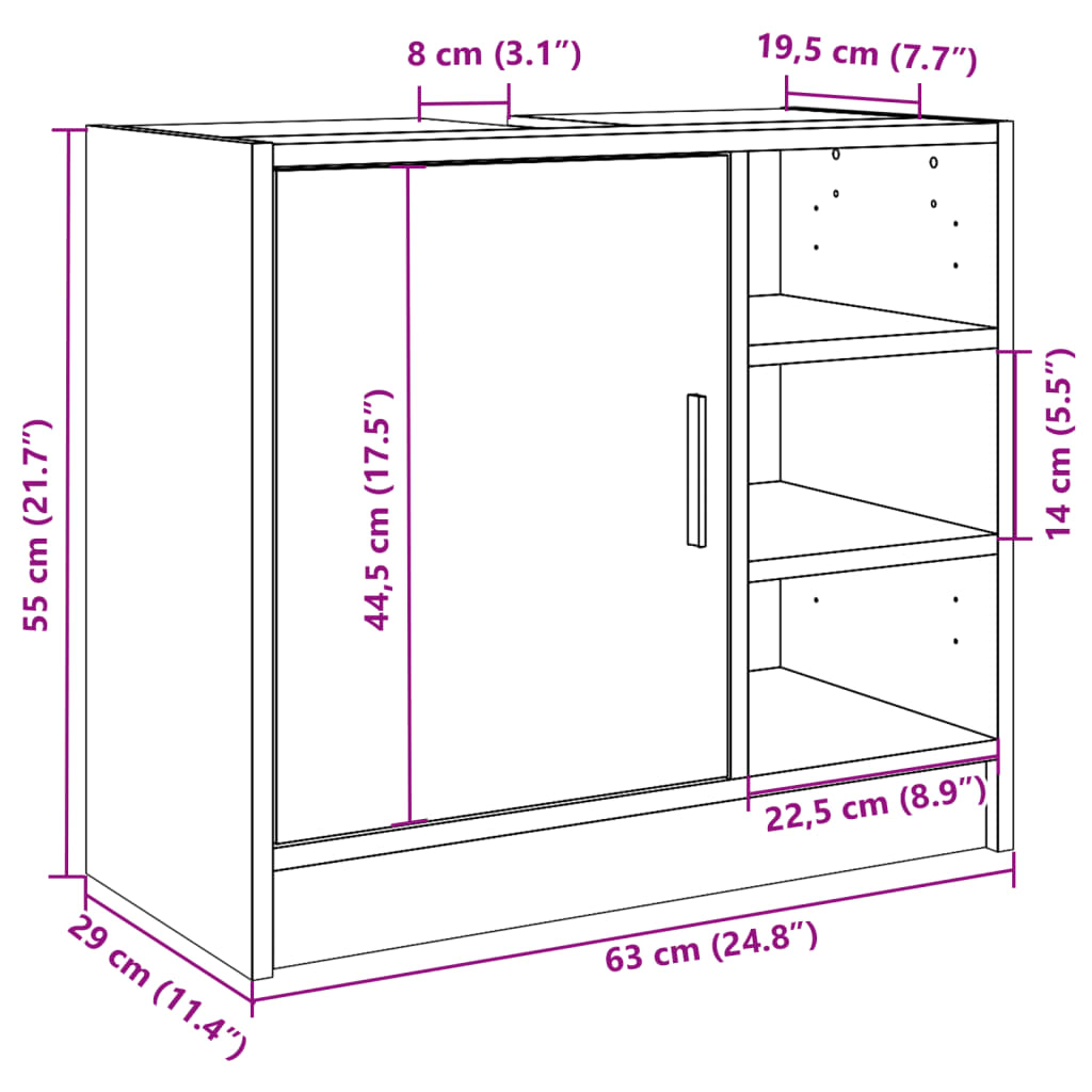 vidaXL Skříňka pod umyvadlo kouřový dub 63x29x55 cm kompozitní dřevo