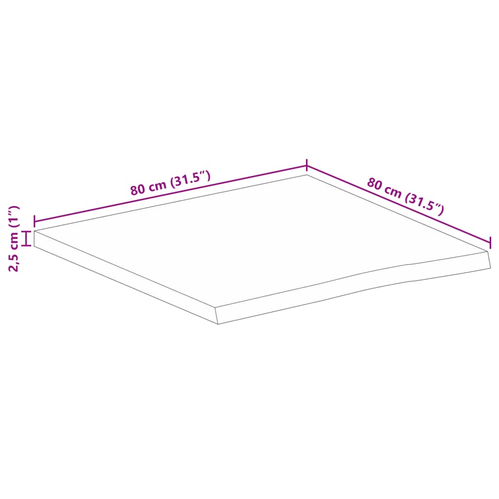 vidaXL Stolní deska 80x80x2,5 cm živá hrana hrubé mangovníkové dřevo