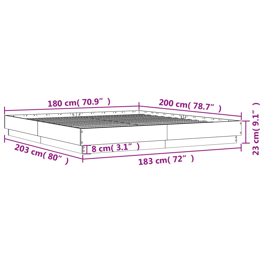 vidaXL Rám postele s LED osvětlením dub sonoma 180 x 200 cm