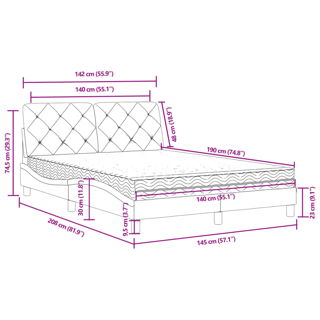 vidaXL Postel s matrací modrá 140 x 190 cm samet