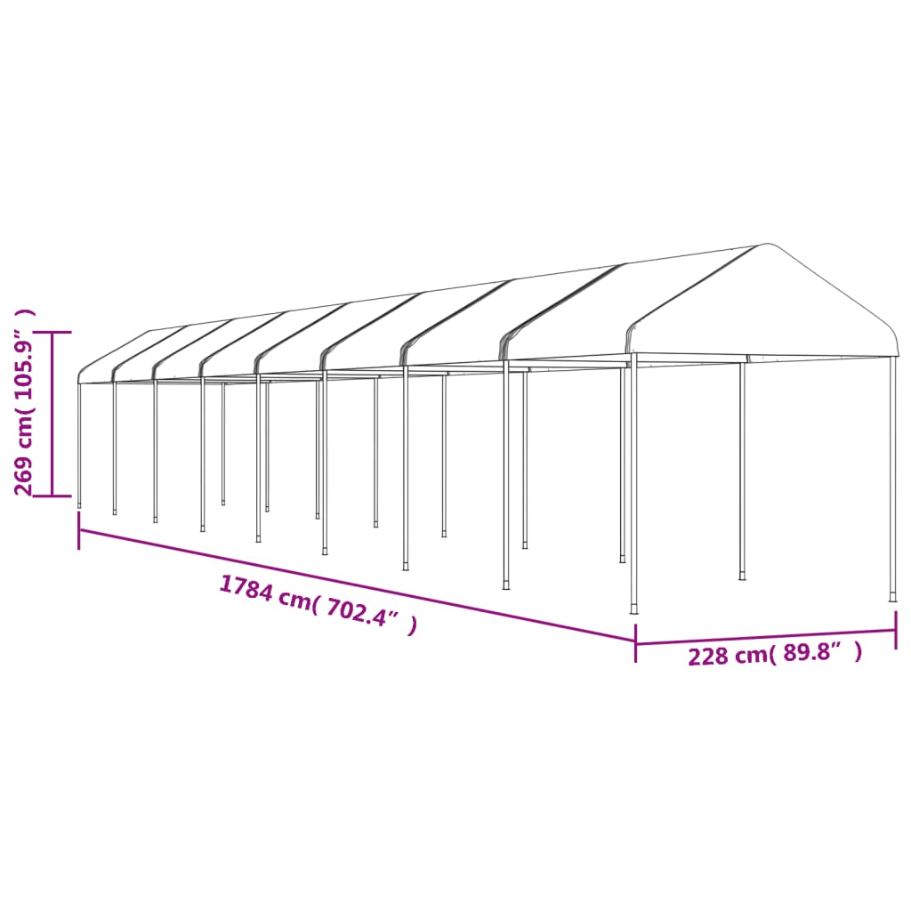 vidaXL Altán se střechou bílý 17,84 x 2,28 x 2,69 m polyethylen