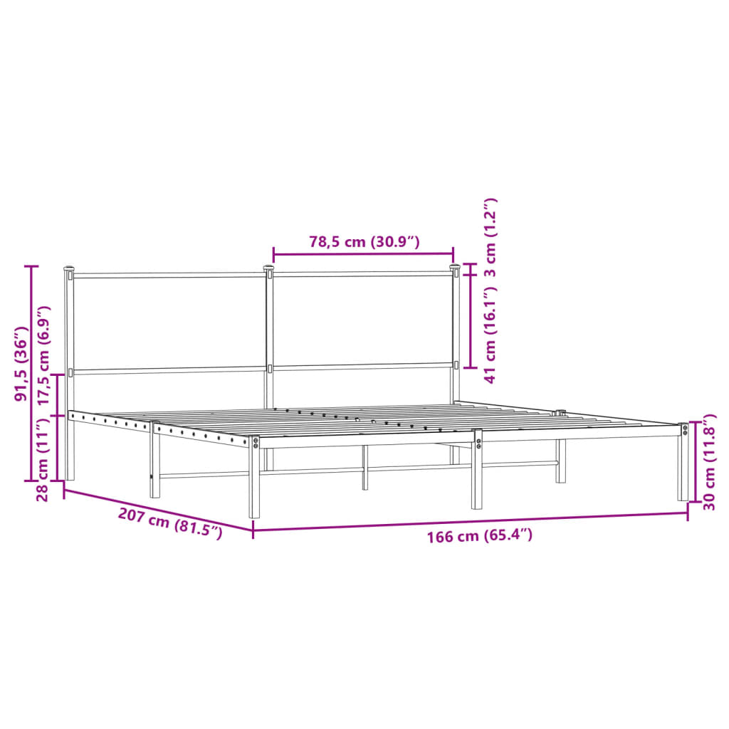 vidaXL Kovový rám postele bez matrace kouřový dub 160 x 200 cm