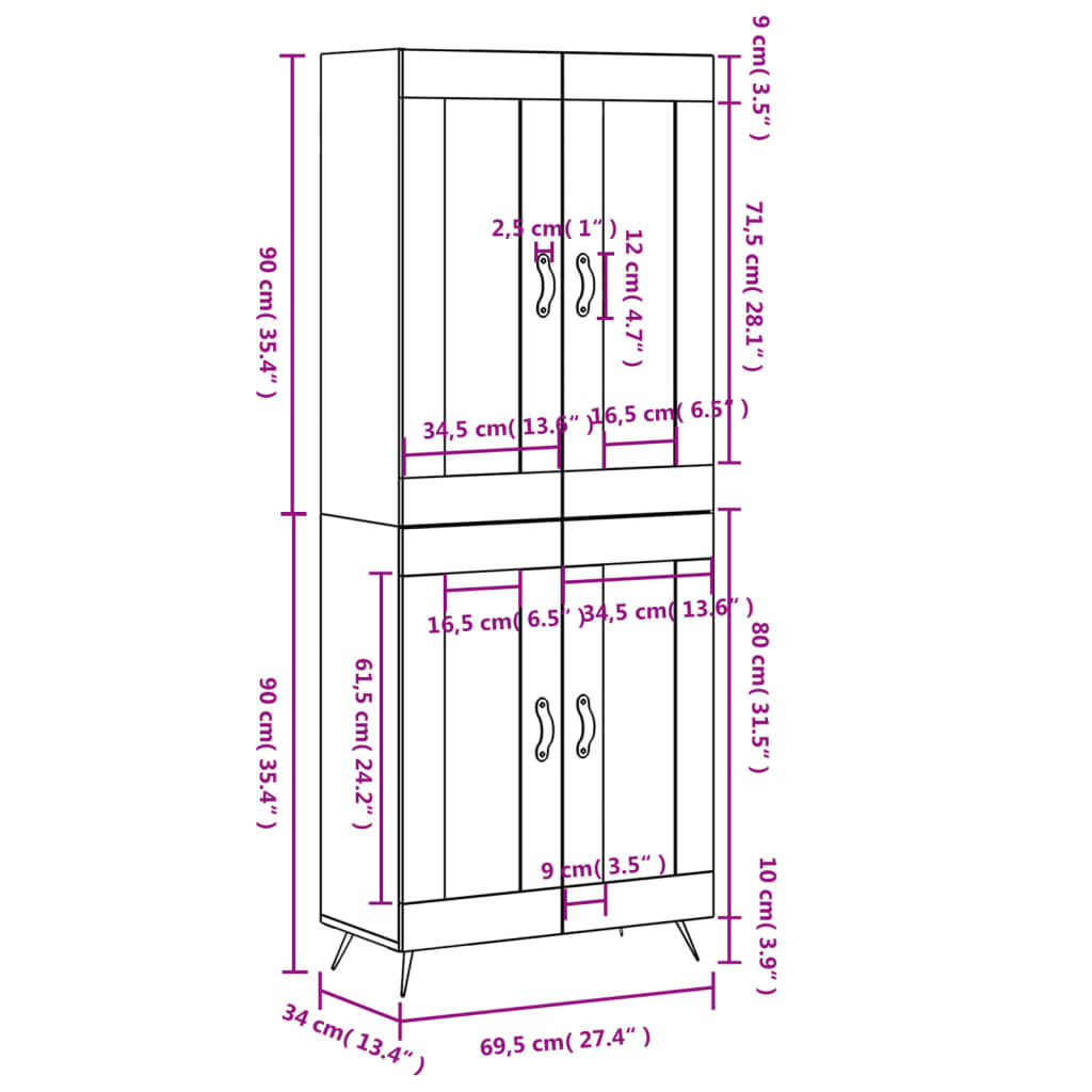 vidaXL Skříň highboard lesklá bílá 69,5 x 34 x 180 cm kompozitní dřevo