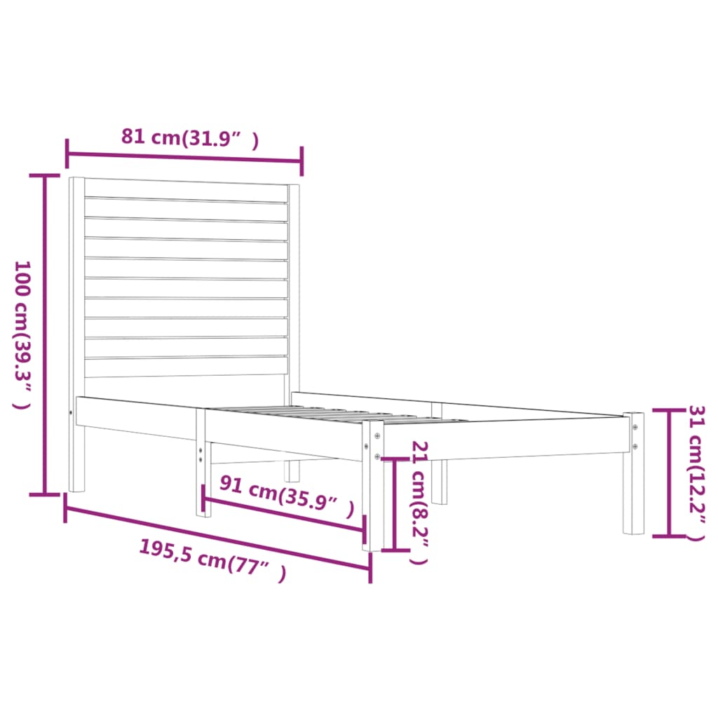 vidaXL Rám postele medově hnědý masivní dřevo 75x190cm malé jednolůžko