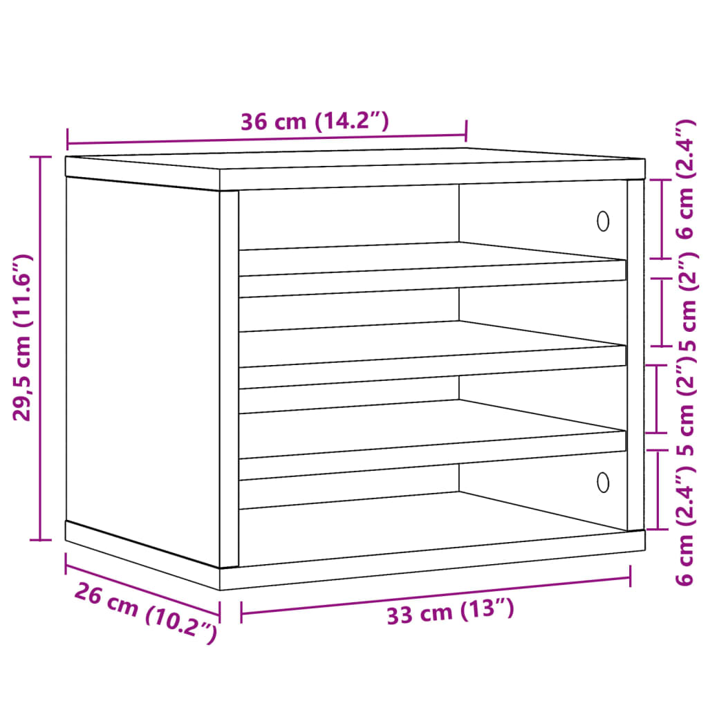 vidaXL Stolní organizér kouřový dub 36 x 26 x 29,5 cm kompozitní dřevo