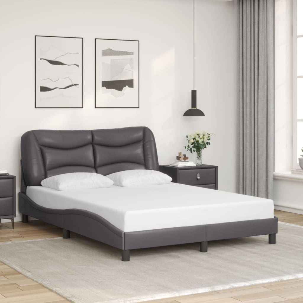 vidaXL Rám postele s LED osvětlením šedý 140 x 190 cm umělá kůže
