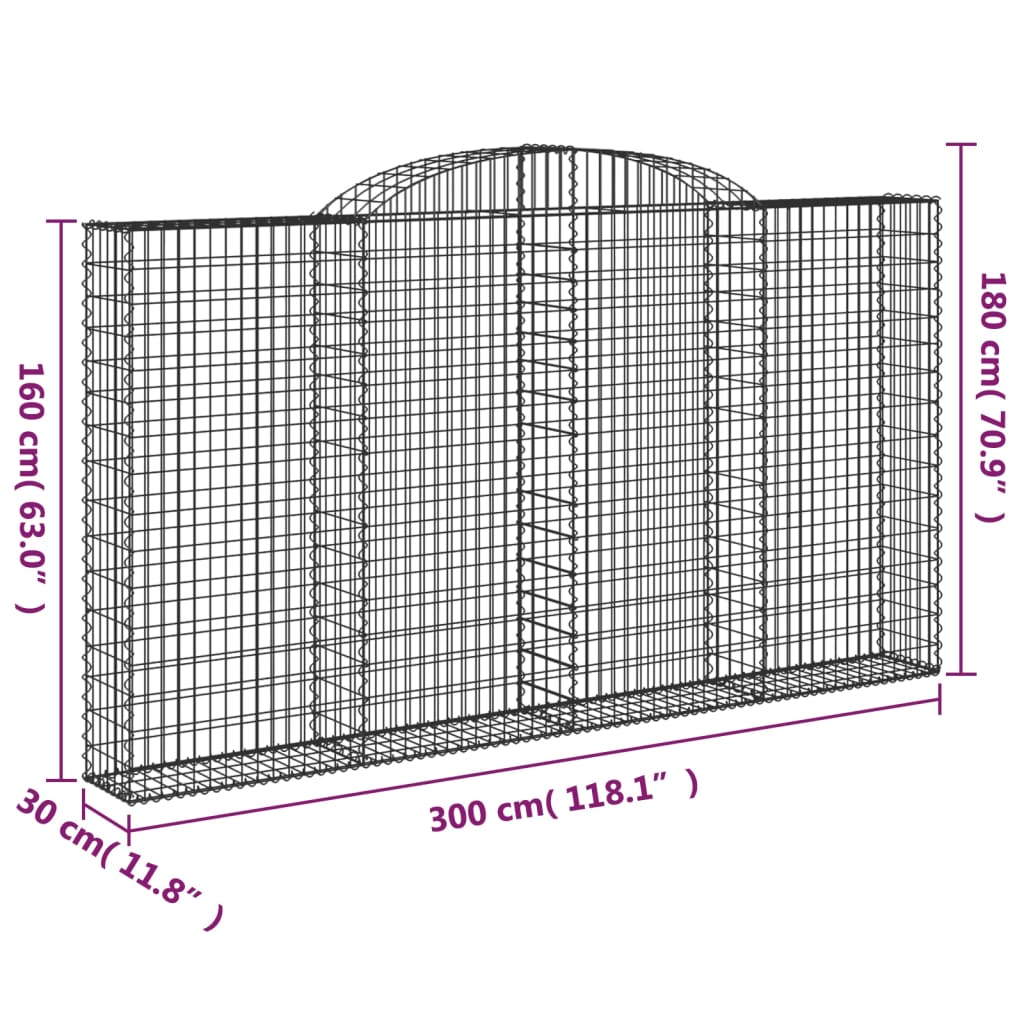 vidaXL Klenuté gabionové koše 5 ks 300x30x160/180cm pozinkované železo