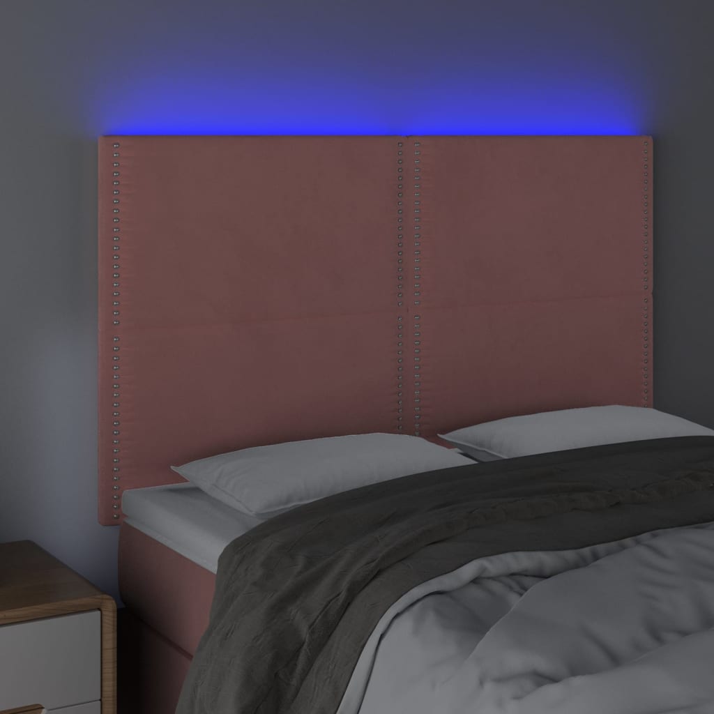 vidaXL Čelo postele s LED růžové 144x5x118/128 cm samet