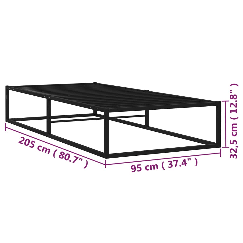 vidaXL Rám postele černý kov 90 x 200 cm