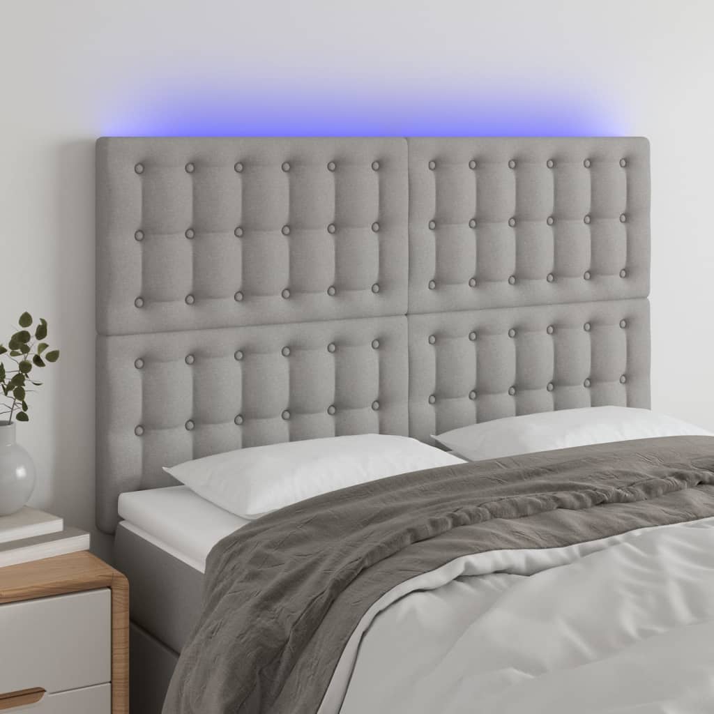 vidaXL Čelo postele s LED světle šedé 144x5x118/128 cm textil