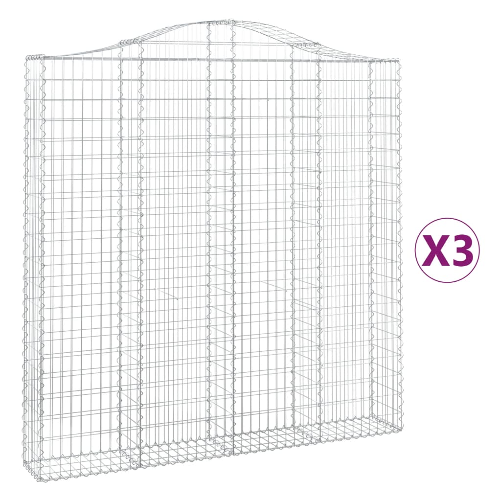 vidaXL Klenuté gabionové koše 3 ks 200x30x200/220cm pozinkované železo