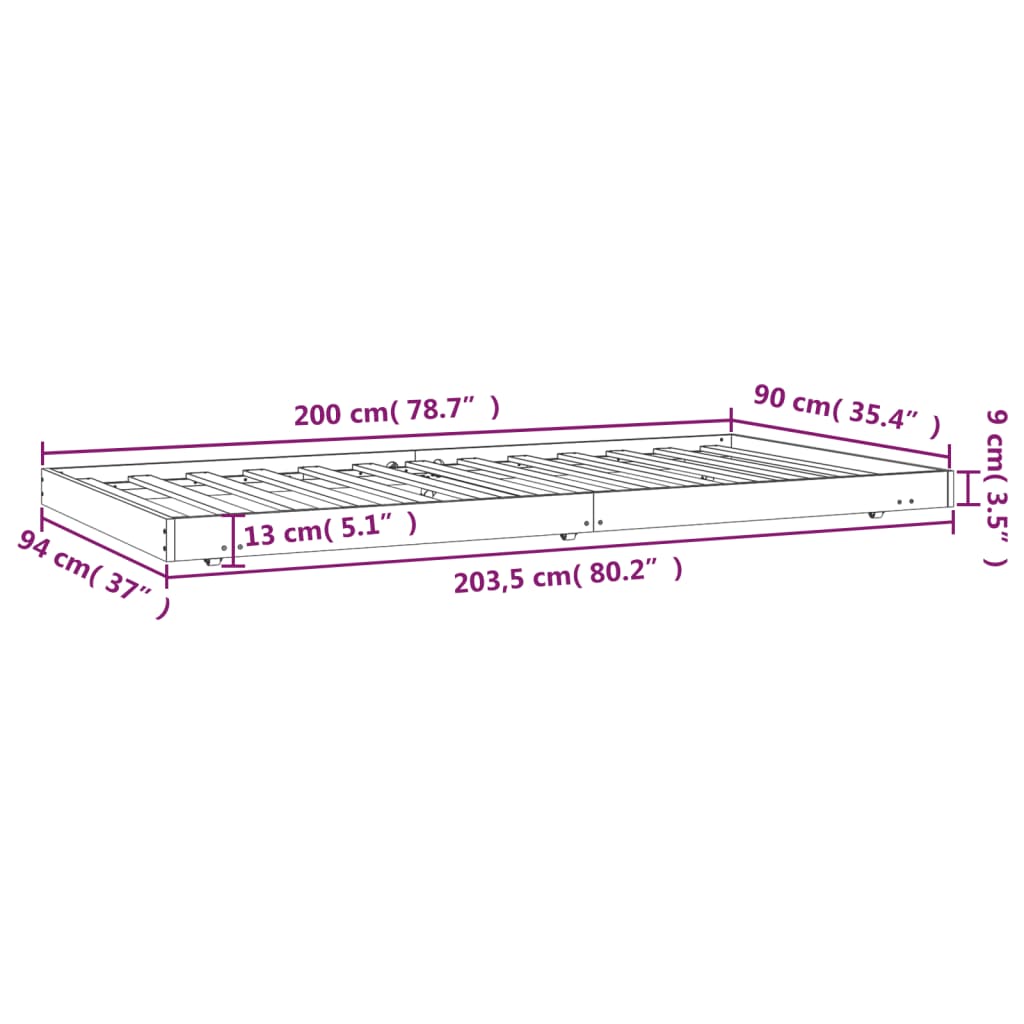 vidaXL Postel bez matrace 90 x 200 cm masivní borovice