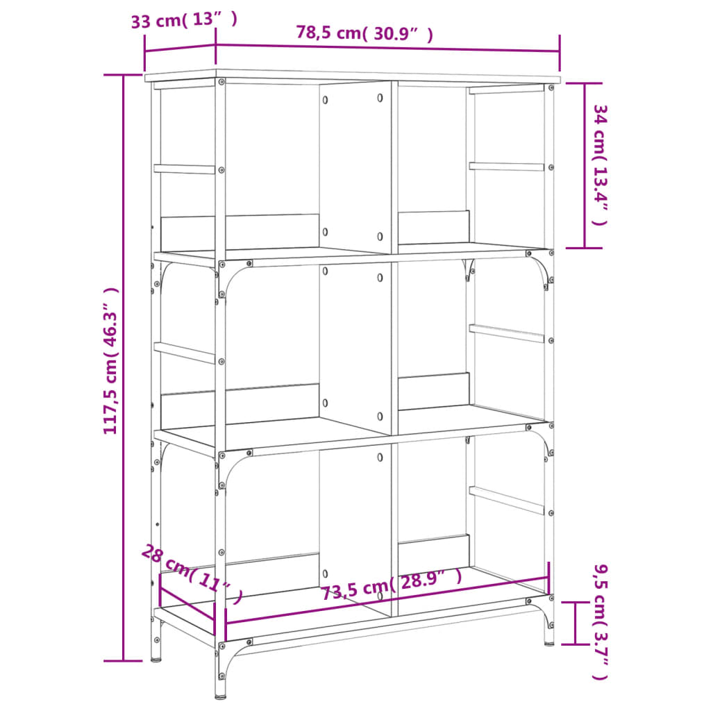 vidaXL Knihovna dub sonoma 78,5 x 33 x 117,5 cm kompozitní dřevo