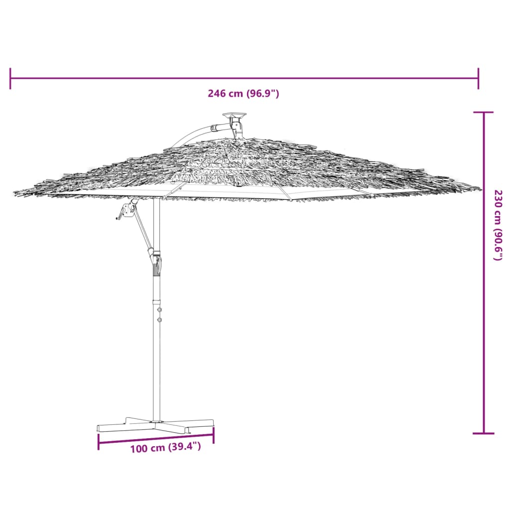 vidaXL Zahradní slunečník s LED a ocelovou tyčí hnědý 246x246x230 cm