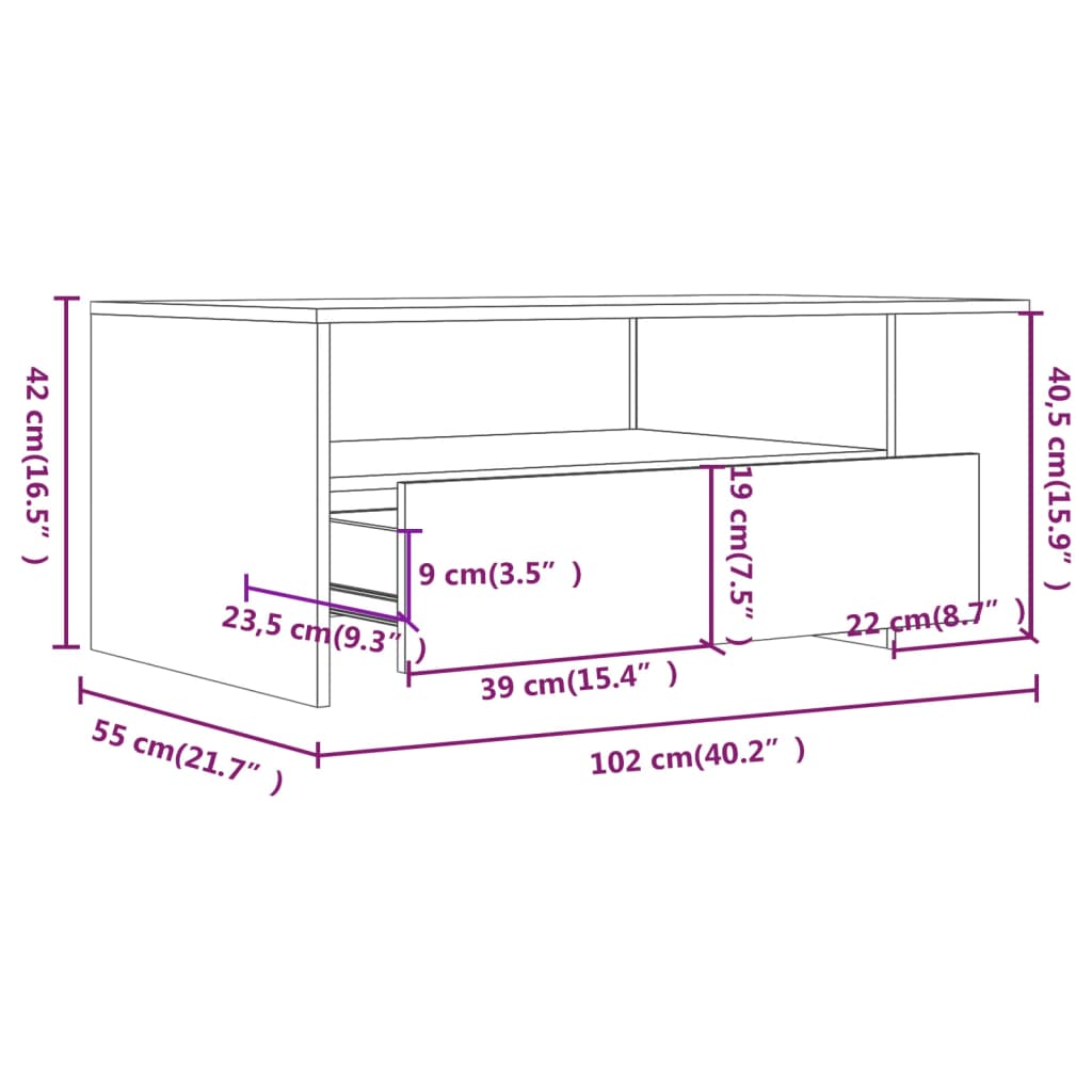 vidaXL Konferenční stolek lesklý bílý 102x55x42 cm kompozitní dřevo