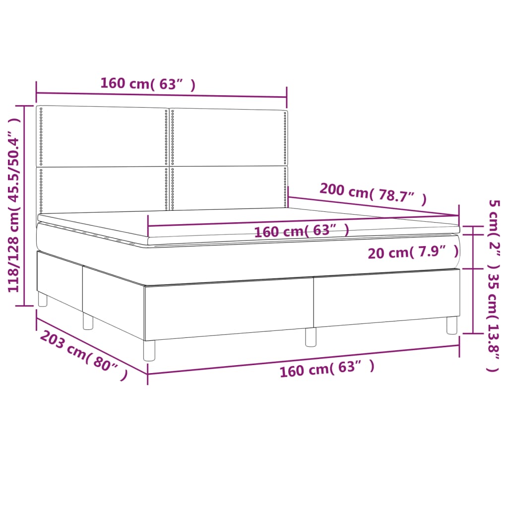 vidaXL Box spring postel s matrací a LED tmavě modrá 160x200 cm samet