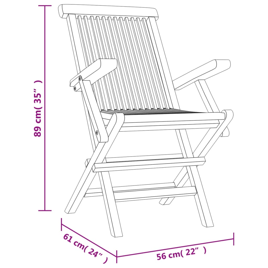 vidaXL Skládací zahradní židle 8 ks šedé 56 x 61 x 89 cm masivní teak