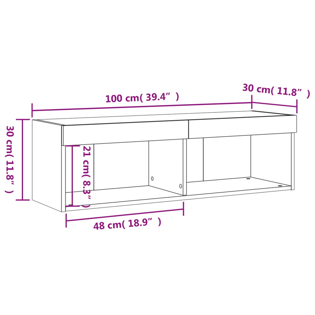 vidaXL TV skříňka s LED osvětlením kouřový dub 100 x 30 x 30 cm