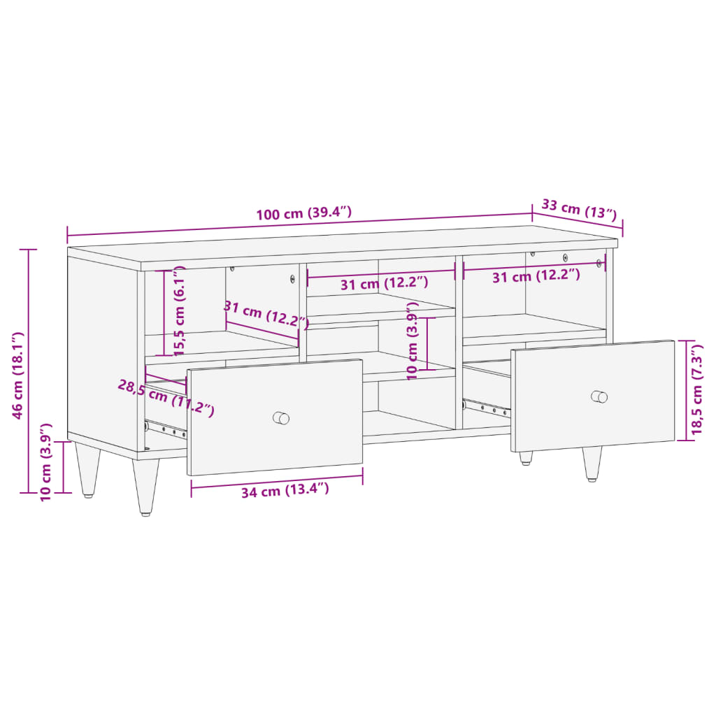 vidaXL TV skříňka 100 x 33 x 46 cm masivní mangovníkové dřevo