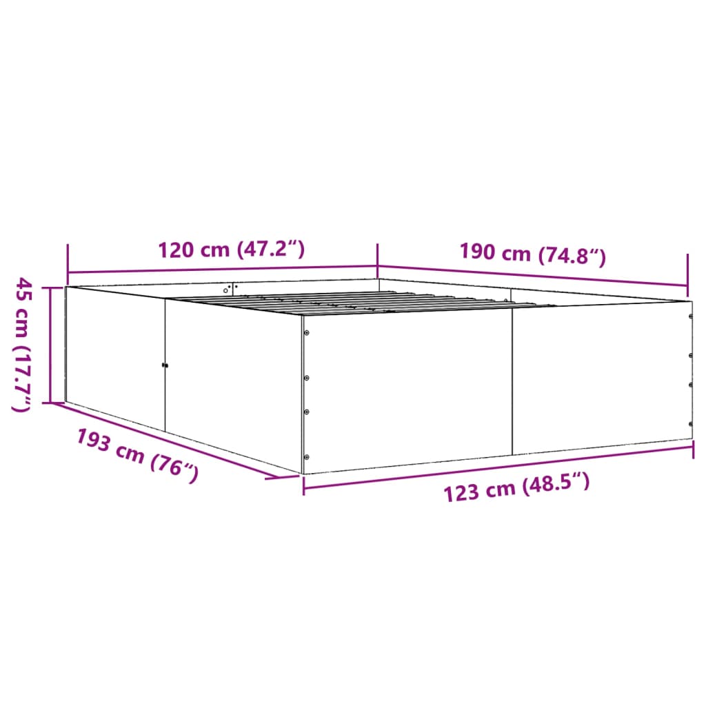 vidaXL Rám postele kouřový dub 120 x 190 cm kompozitní dřevo