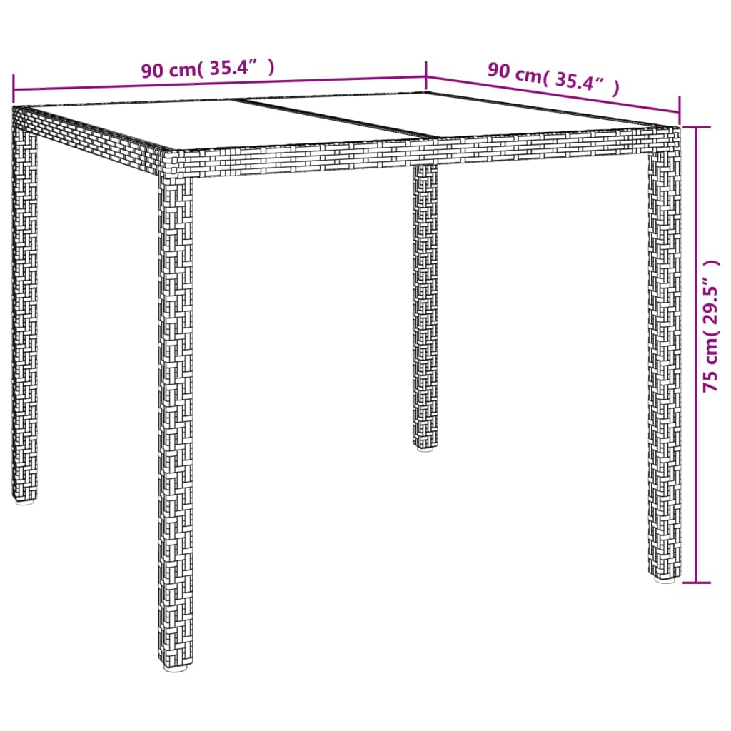 vidaXL Zahradní stůl 90 x 90 x 75 cm tvrzené sklo a polyratan černý