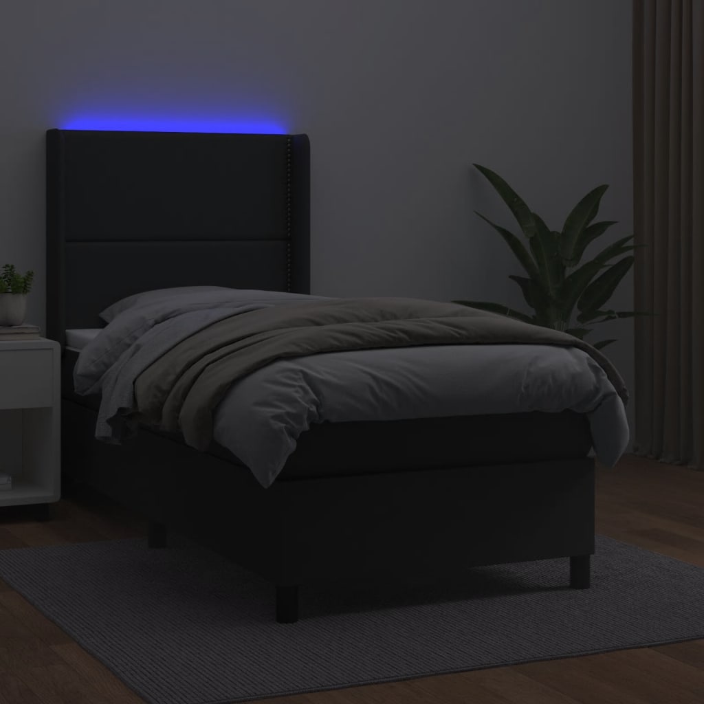 vidaXL Box spring postel s matrací a LED černá 100x200 cm umělá kůže