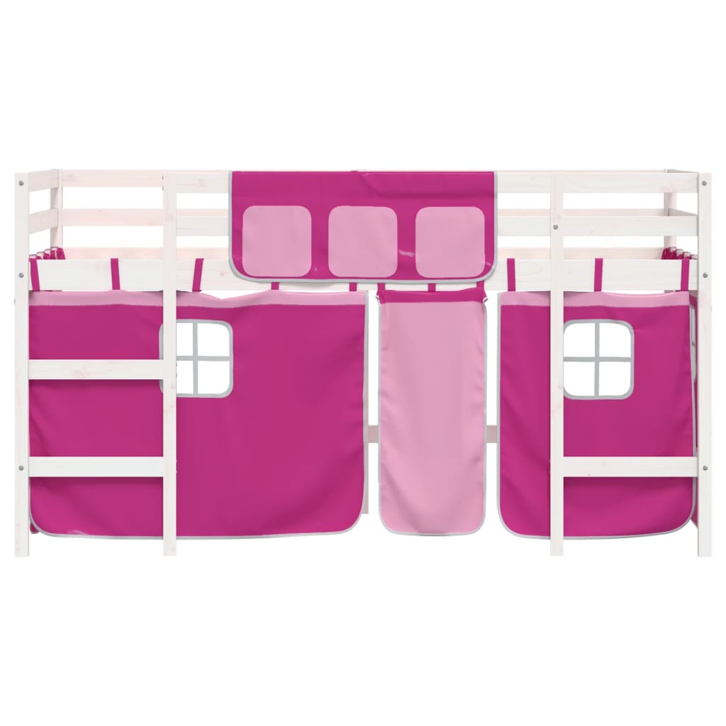 vidaXL Dětská patrová postel se závěsy růžová 80 x 200 cm borovice